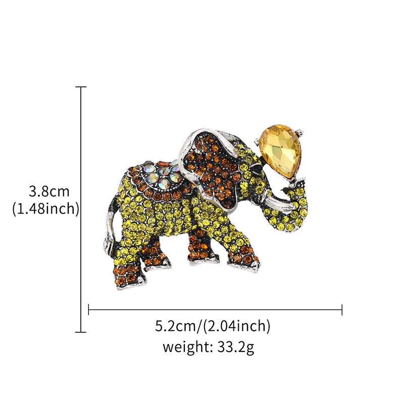 New Lucky and Auspicious Day Up Enamel Dripping Oil Set Diamond Elephant Brooch, Chest Flower Clothi