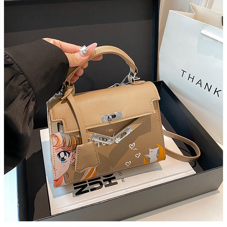 Kelly Bag Beauty Girl Nuevo bolso de dibujos animados pintado de nicho transfronterizo Bolso de boda nupcial Bolso de mujer diagonal de un solo hombro
