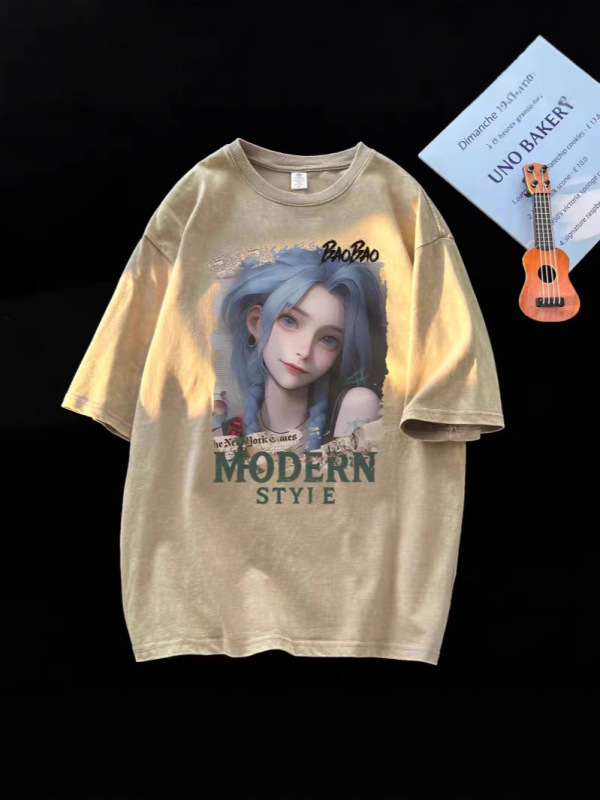 アメリカンヘビーウェイトピュアコットンウォッシュ加工ダメージ半袖Tシャツメンズ夏ルーズ半袖ハイストリートTシャツボトリングシャツトレンディブランド|undefined