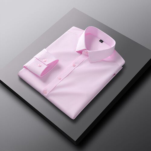Men's Pure Color Four-Way Stretch Iron-Free Tailored Long-Sleeve Shirt without Pockets for Spring and Autumn