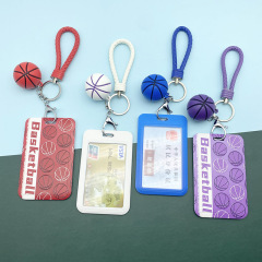 Sports Basketball Card Holder Student School Card Meal Card Bag Bus Subway Card ID Protection Case Basketball Charm Keychain