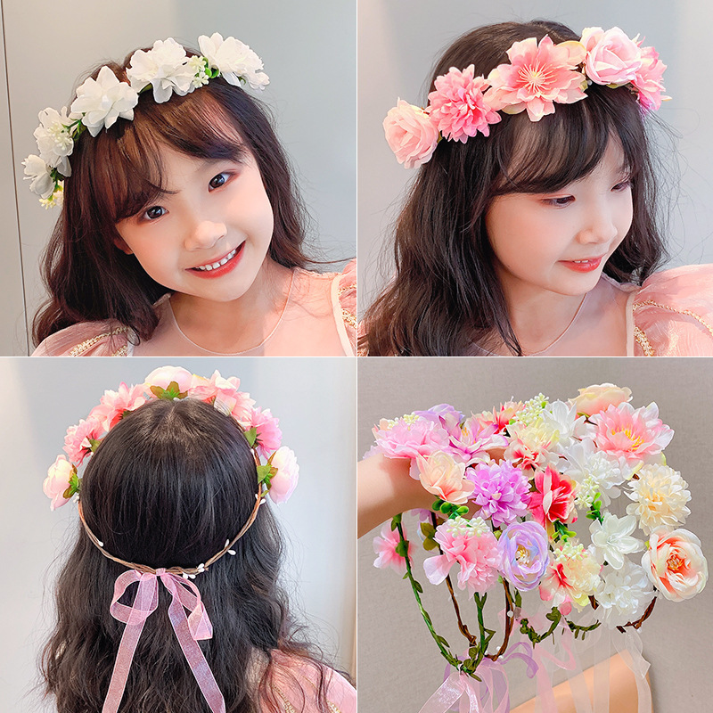 子供の頭飾りの花の子供の美しい花嫁の花輪の手の花の女の子のドレスは花の子供のアクセサリーの王女の頭の花を飾ります。|undefined