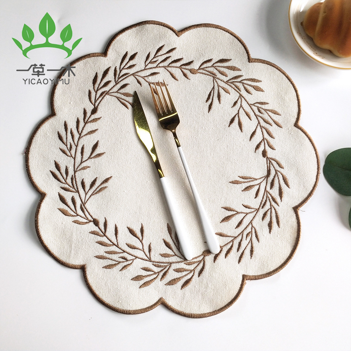 New Chinese Style Dining Table Mat Cotton and Linen Lace Placemat Woven Insulated Table Mat Photography Props Home Dining Plate Creative Table Mat