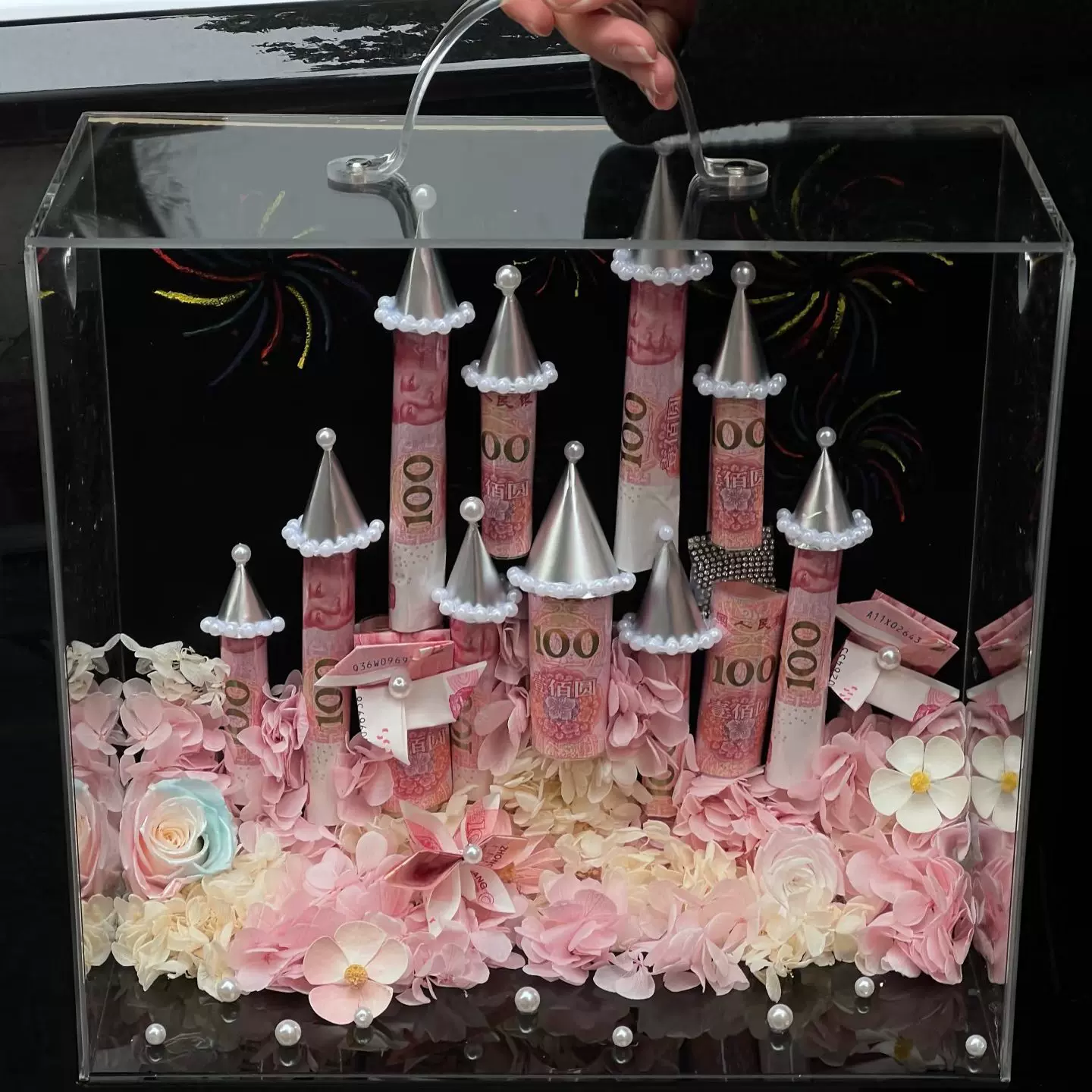 【3.8女神节】永生花材料有钱花城堡diy礼盒亚克力手提盒批发