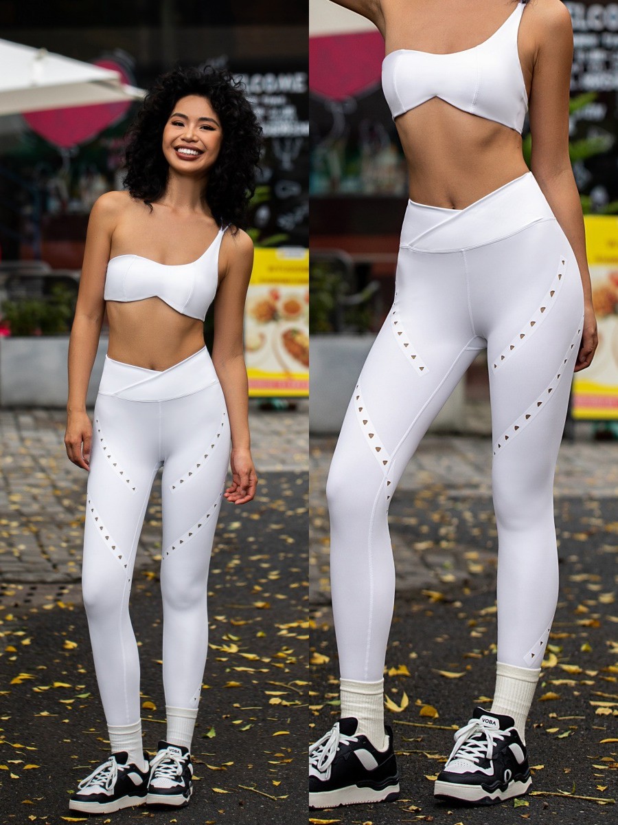 Pantalones apretadas de cintura cruzada agujero triangular entrenamiento de Pilates ventilación rápida secado acondicionamiento físico de nueve puntos pantalones mujeres