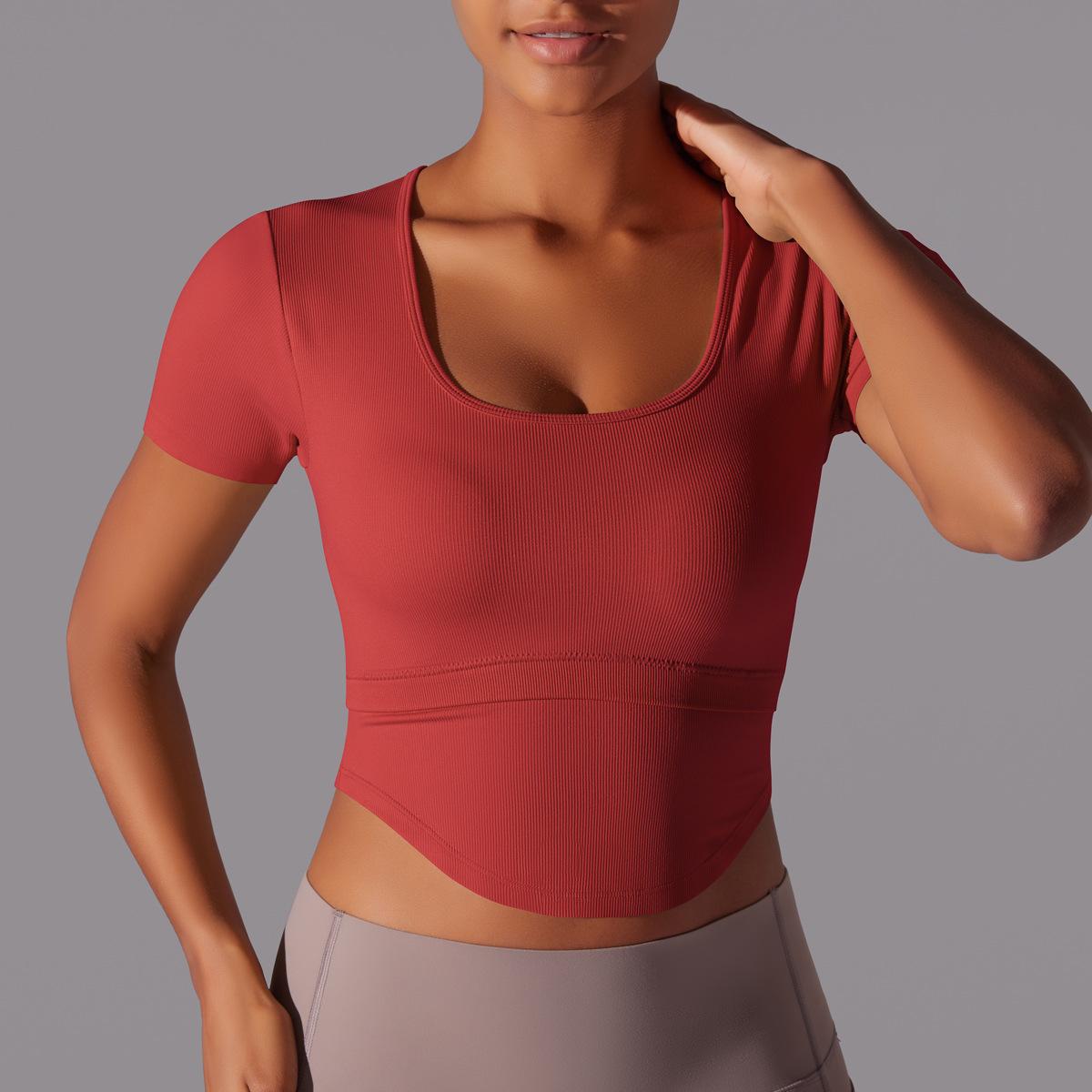 Simple Style Solid Color Nylon Spandex Round Neck Active Tops T-shirt display picture 47