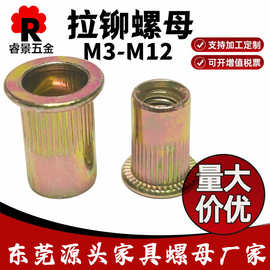 M5M6M8M10碳钢平头竖花纹拉铆螺母 镀锌平头竖纹铁质 铆螺母镀彩