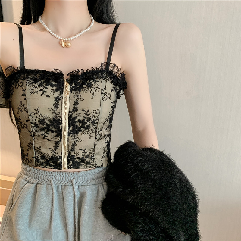 Lace sexy fashionable design bra top with zipper