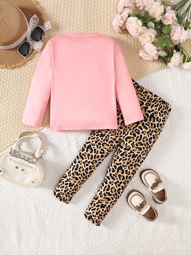 INS New Women's Children Spring and Autumn Long-Sleeve Mickey Mouse Print + Pants Leopard Print Set Cute