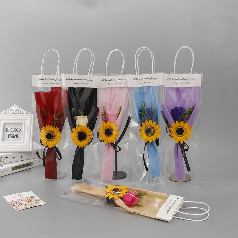 Pequeño regalo para las actividades del Festival de la Diosa, flor de jabón de girasol Rosa portátil ramo para hombre y novia