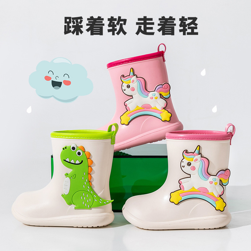 Children's Rain Boots for Boys and Girls, Dinosaur Rain Boots, Outdoor Waterproof Shoes, Lightweight Non-Slip Rain Boots, Kindergarten Water Shoes, Drop Shipping
