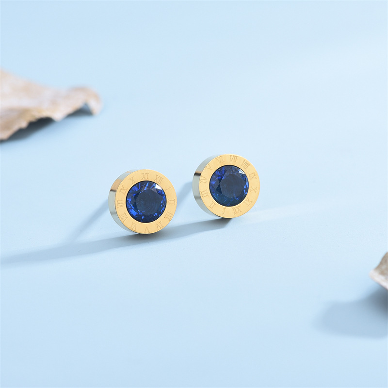 Fashion Geometric Titanium Steel Plating Zircon Ear Studs 1 Pair