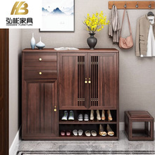 乌金木新中式实木鞋柜家用门口门外轻奢大容量轻奢入室客厅储物柜