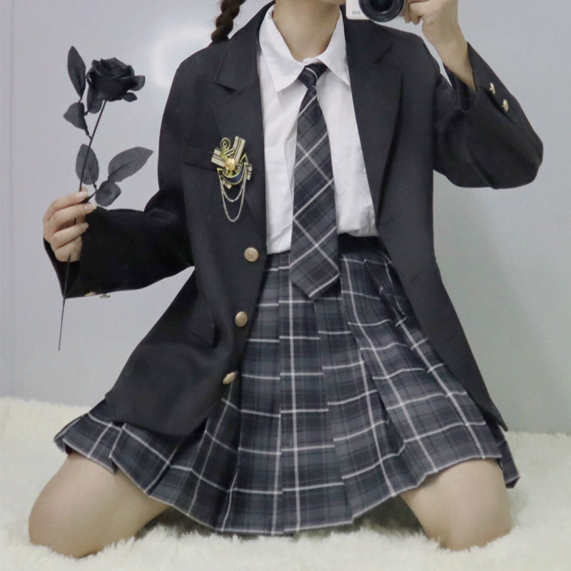 Оригинальный натуральный Базовый костюм JK Uniform JK, женский черный пиджак, осенне-зимний Универсальный костюм в академическом стиле
