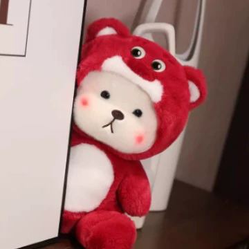 Plush Pillow Doll Strawberry Bear — removable hat, soft plush, 28/40 cm