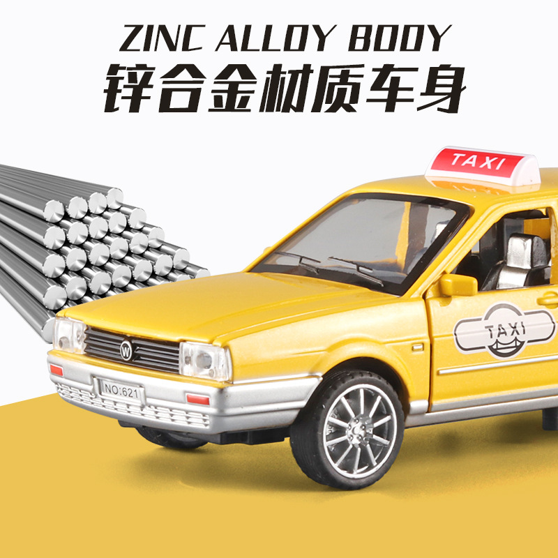 1:32 Volkswagen Santana Aleación de taxi modelo de música ligera Tire hacia atrás diseño de seis puertas coche de juguete para niños