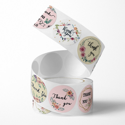 Cross-border multiple patterns roll-packed self-adhesive stickers thank you flowers cute seal stickers wedding decoration labels