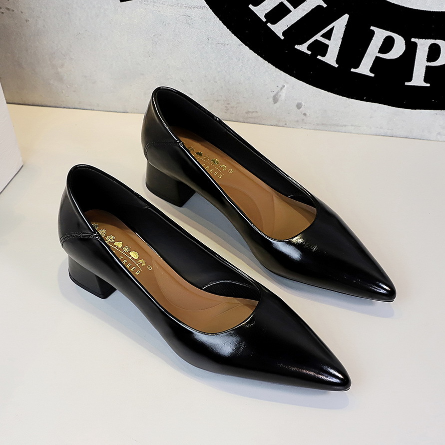 9853 European And American Minimalist Style Pointed Toe Chunky Heel Slip-on Shoes, Versatile Shallow Mouth, Comfortable_vogvips.com