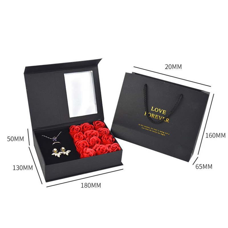 Flip-top soap flower jewelry box, creative gift, 12-flower jewelry box, Christmas gift, birthday gift, cross-border souvenir box