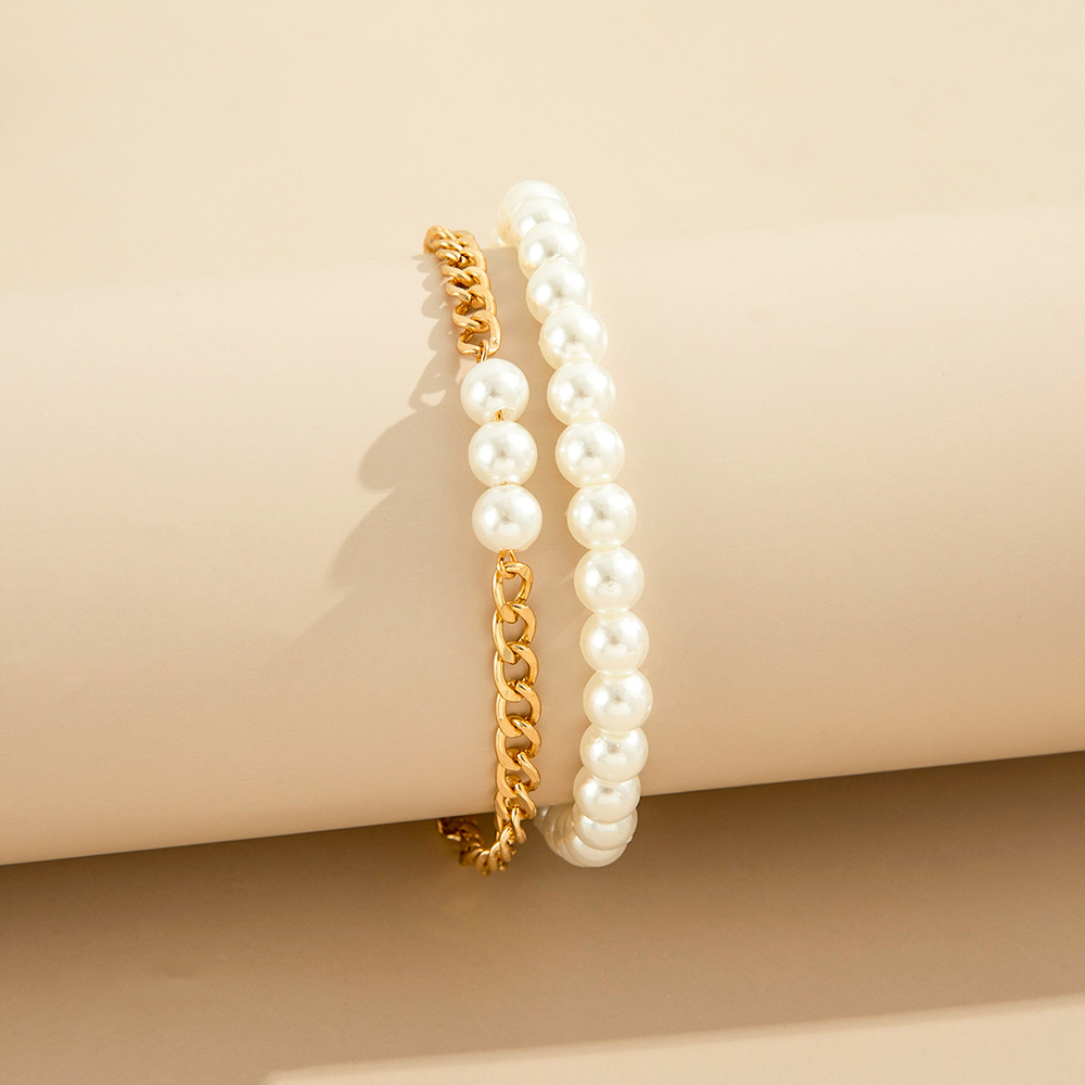 Wholesale Jewelry Simple Pearl Splicing Chain Anklet Two-piece Set Nihaojewelry display picture 5