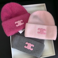 冬厚みのあるウサギの毛ニット帽女性用ぬいぐるみ非刺し傷ピンク美白産後ニット帽子