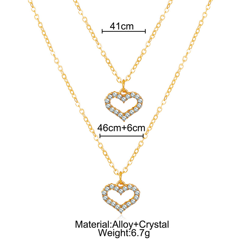 Nouveau Collier Double D&#39;amour Simple En Strass Incrusté D&#39;or display picture 1