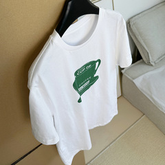 一杯のアメリカンコーヒー オールドマネーフィール ラウンドネック ベーシックプリント ラウンドネック ストレート コットン Tシャツ 半袖