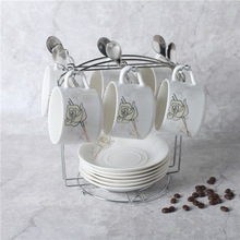 欧式陶瓷杯咖啡杯套装 创意简约家用骨瓷咖啡杯子 送碟勺架子