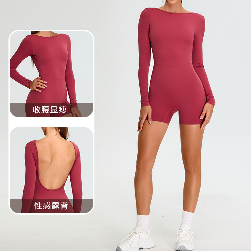 Traje de yoga de una pieza de manga larga de nuevo estilo transfronterizo, vestido de una pieza ajustado deportivo de belleza sexy femenina