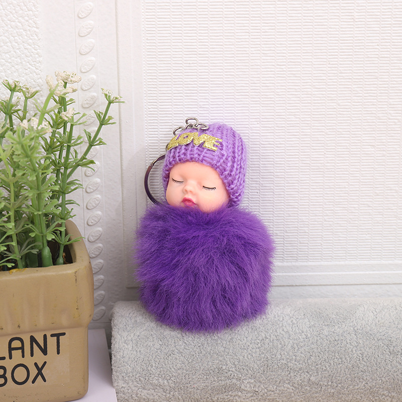 Creative Fur Ball Sleeping Doll Plush Keychain Pendant Car Key Chain Cute Bag Pendant Small Gift Wholesale