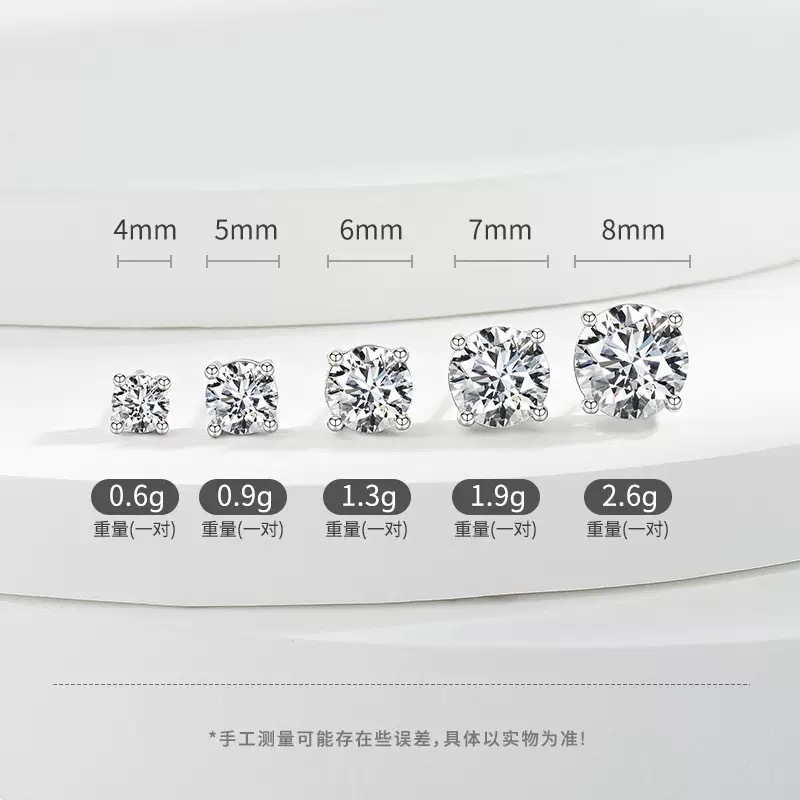 欧美跨境经典简约四爪圆形仿S925纯银锆石耳钉女镶钻养耳洞耳饰女|undefined
