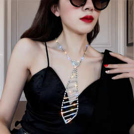 欧美跨境热销镶钻项饰女个性夸张设计感水钻领带潮流水晶项链饰品