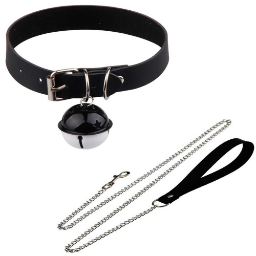 New sexy accessories big bell collar sexy pu leather neck ring sexy maid style traction chain necklace