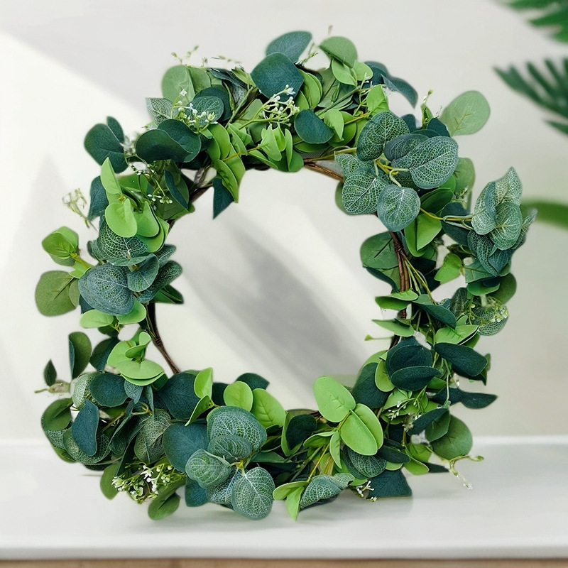 Large Rattan Ring Rattan Artificial Flower Easter Christmas Decoration Manufacturer Wholesale Pendant Simulated Eucalyptus Garland