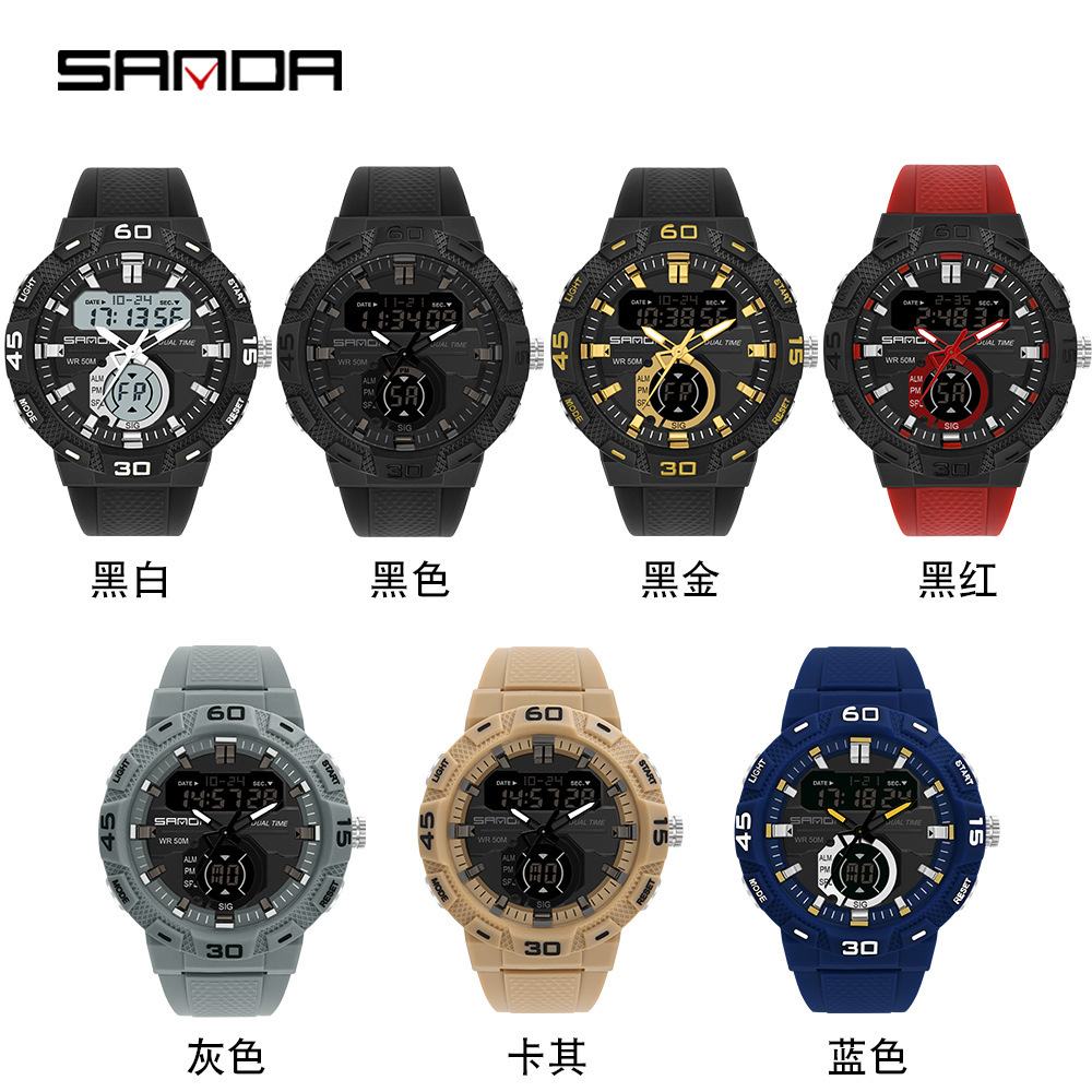 SANDA moda electrónica casual moda reloj fresco juventud hombres y mujeres reloj multifuncional 3087