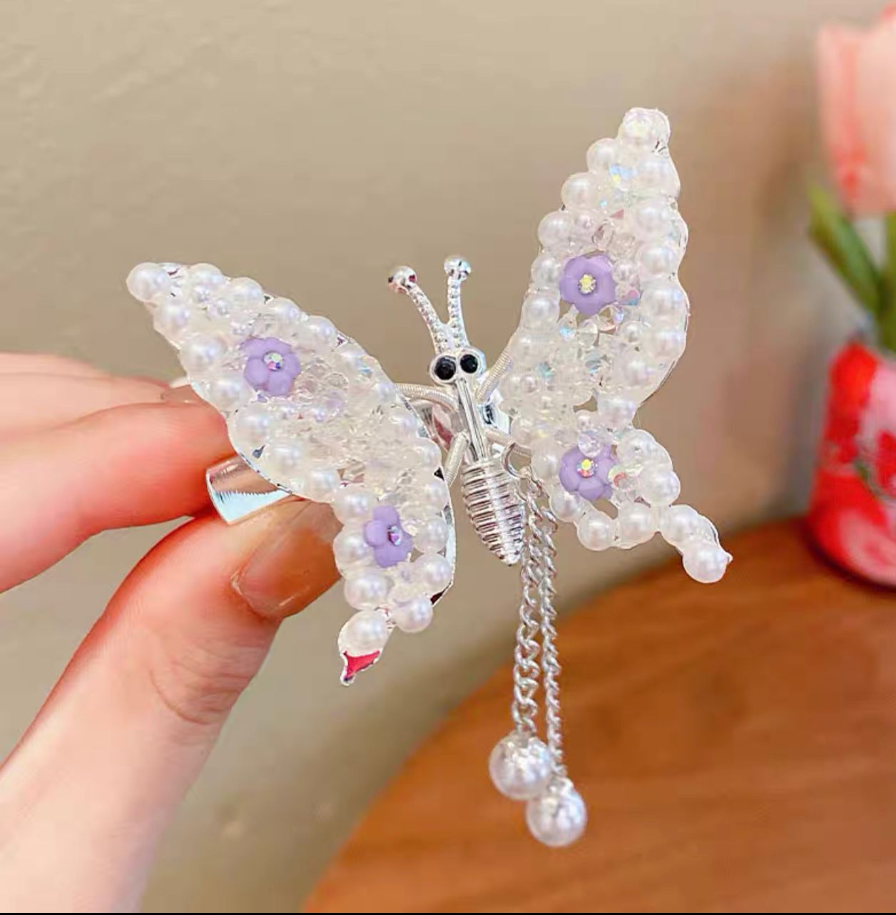 Fashion Butterfly Alloy Stoving Varnish Inlay Artificial Rhinestones Artificial Pearls Hair Clip 1 Piece display picture 2