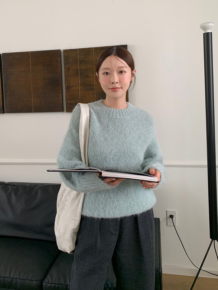 【広州6m】アルパカウールのゆったりとしたセーター2025冬服韓国版シンプル長袖ラウンドネックトップスM9253