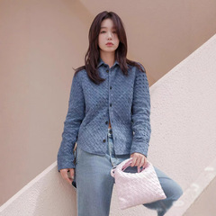 南油女装2025年秋冬BOTT*小绵羊皮翻领编织皮衣外套女潮流风