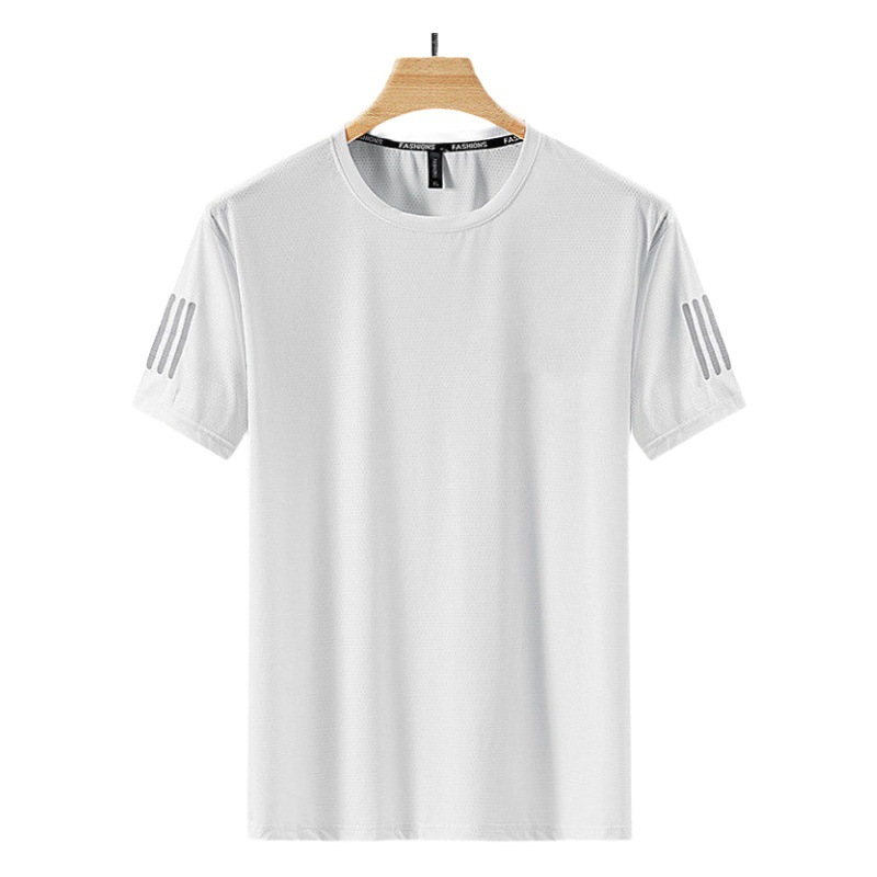 Camiseta de seda de hielo de verano cuello redondo de los hombres ropa de secado rápido manga corta delgada transpirable media manga más tamaño superior de los hombres deportes de moda suelta