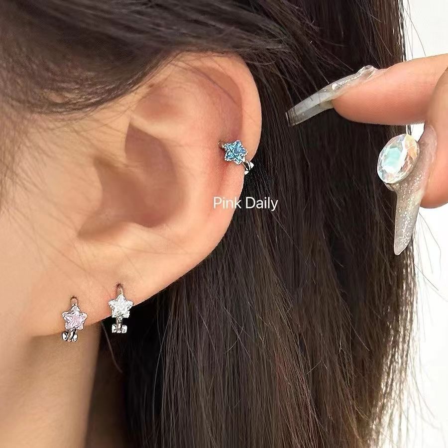 Star Zircon Ear Buckle Ear Bone Nail Ear Holes Small Ear Ring Earrings Earrings Female Niche Design Sense New Style
