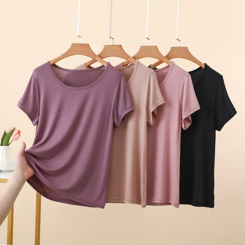 2026 Modal T-Shirt Round Neck Short-Sleeved Loose Pure Color Bottoming Shirt Casual Top 90 Modal Short-Sleeved Women's T-Shirt 2026 Modal T-Shirt Round Neck Short-Sleeved Loose Pure Color Bottoming Shirt Casual Top 90 Modal Short-Sleeved Women's T-Shirt