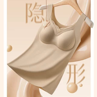 新款V领蕾丝磨毛秋冬女士保暖背心带胸垫免穿文胸女款无痕打底衫