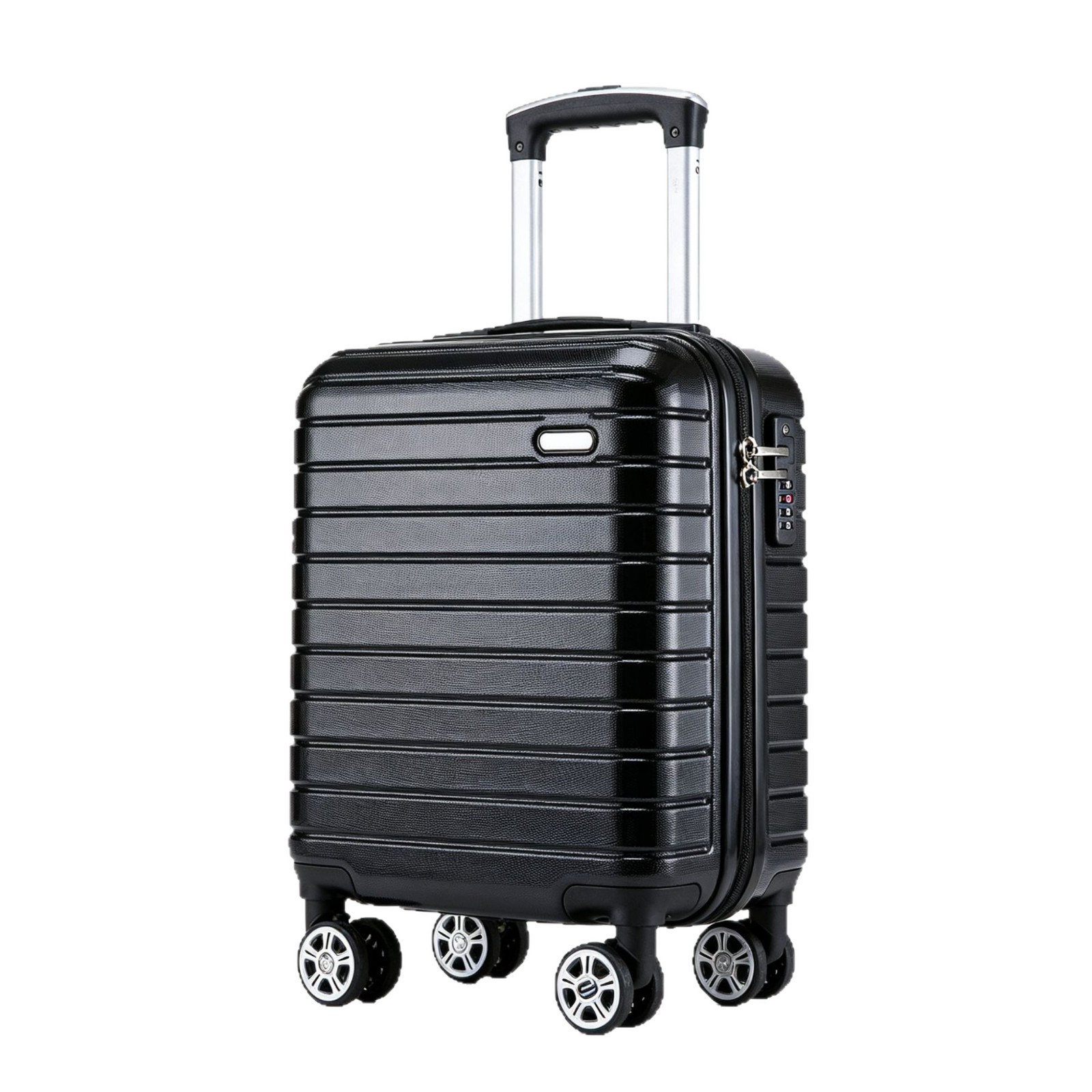 Vali nhôm ABS 14 inch có khóa, bánh xe xoay 360 độ, hành lý xách tay máy bay — màu đen