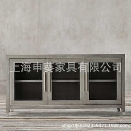 美式乡村复古轻奢简约储物柜餐厅餐边柜客厅玄关收纳柜别墅样板房
