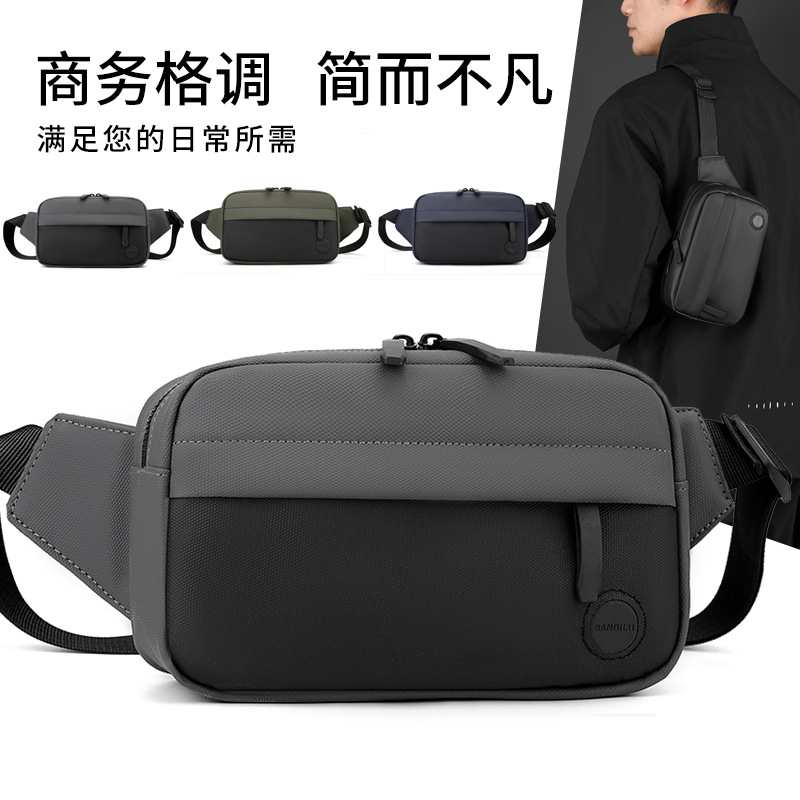跨境休閒時尚胸包新款百搭男士單肩斜挎包大容量戶外運動騎行腰包