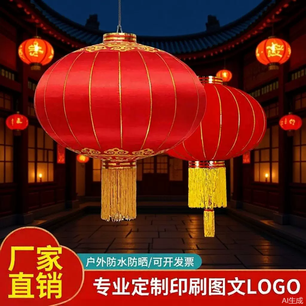 国庆大红铁口广告绸布蜡烛灯笼厂家批发户外防水印刷欢度中秋喜庆