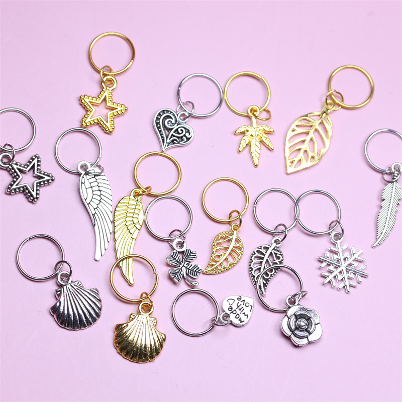 DIY Jewelry Accessories Zinc Alloy Wig Braided Hair Five-Pointed Star Jewelry Leaf Cross Lightning Planet Pendant E18