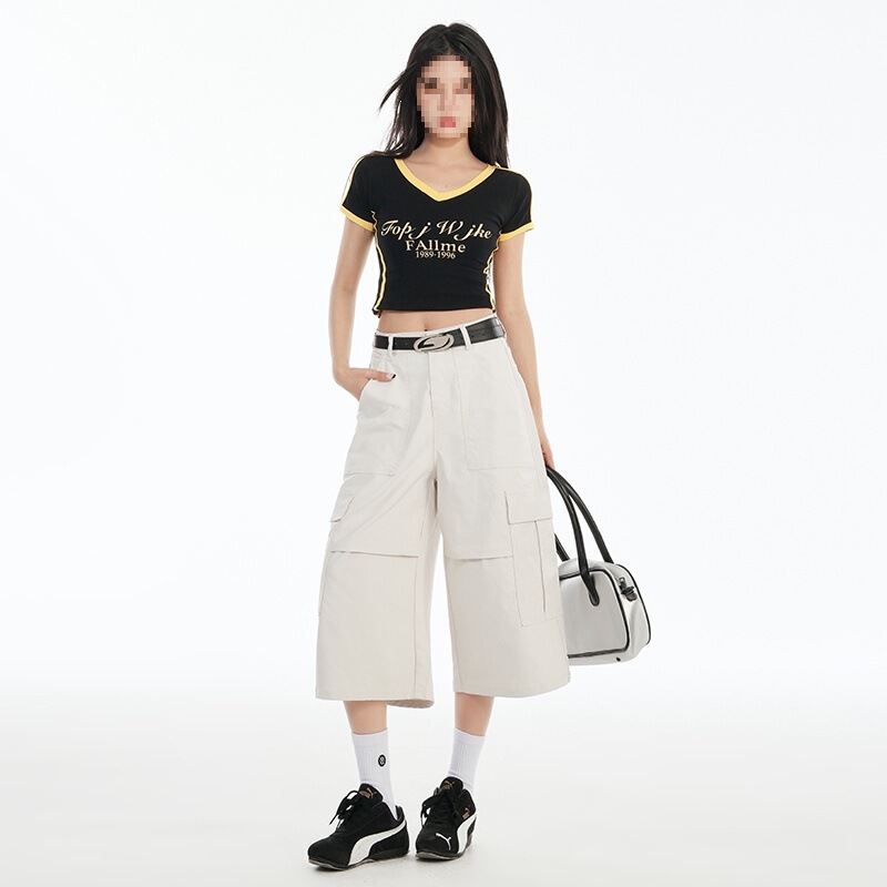 American-Style Sand White Seven-Point Workwear Denim Shorts 2026 Spring/Summer New Women's Loose Casual Wide-Leg Pants