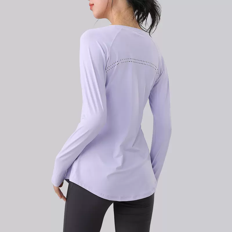 运动服中长款长袖女遮臀显瘦透气瑜伽高品质健身T恤户外上衣秋