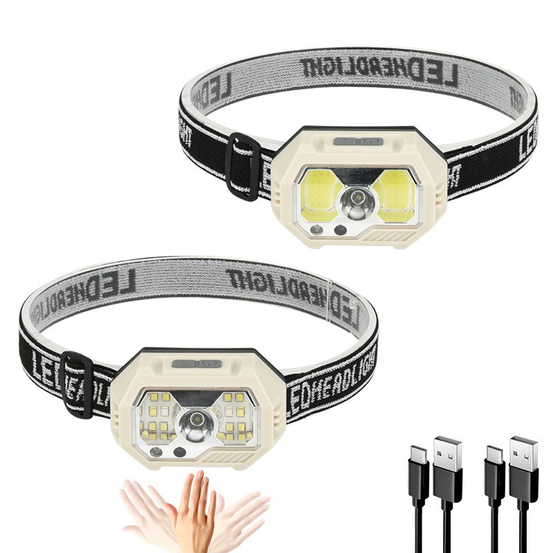 Transfronteriza mini linterna de inducción tipo-c recargable iluminación al aire libre corriendo noche pesca lámpara portátil linterna montada en la cabeza